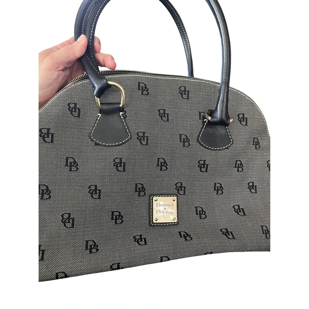 Dooney & Bourke Monogram Canvas Dome‎ Satchel Bag Black White DB Logo Handbag